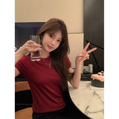 Шерстяная базовая футболка, круглый воротник, короткий рукав, по фигуре