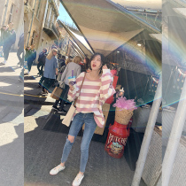 Zhang Beibei ibell spring new waitmore sweater student loose Korean striped top women lazy tide