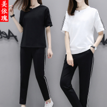 2021 summer new Korean casual sports suit womens cotton loose fashion two-piece student running suit