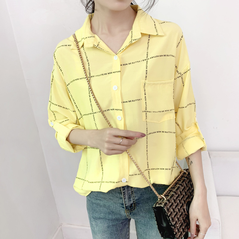 Spring Korea's new retro port wind letters long-sleeved plaid shirt loose medium-long version of wild shirt jacket women