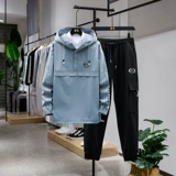 Комплект, мужские осенние трендовые штаны, осенняя утепленный лонгслив, коллекция 2021, в корейском стиле, свободный крой