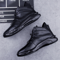 2022 new autumn and winter leather high-top shoes mens casual breathable short boots all-match trend plus velvet warm Zhongbang boots men