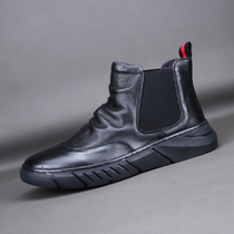 Martin boots mens autumn and winter Korean version trendy mens high-top ankle boots British mid-top leather boots Chelsea boots