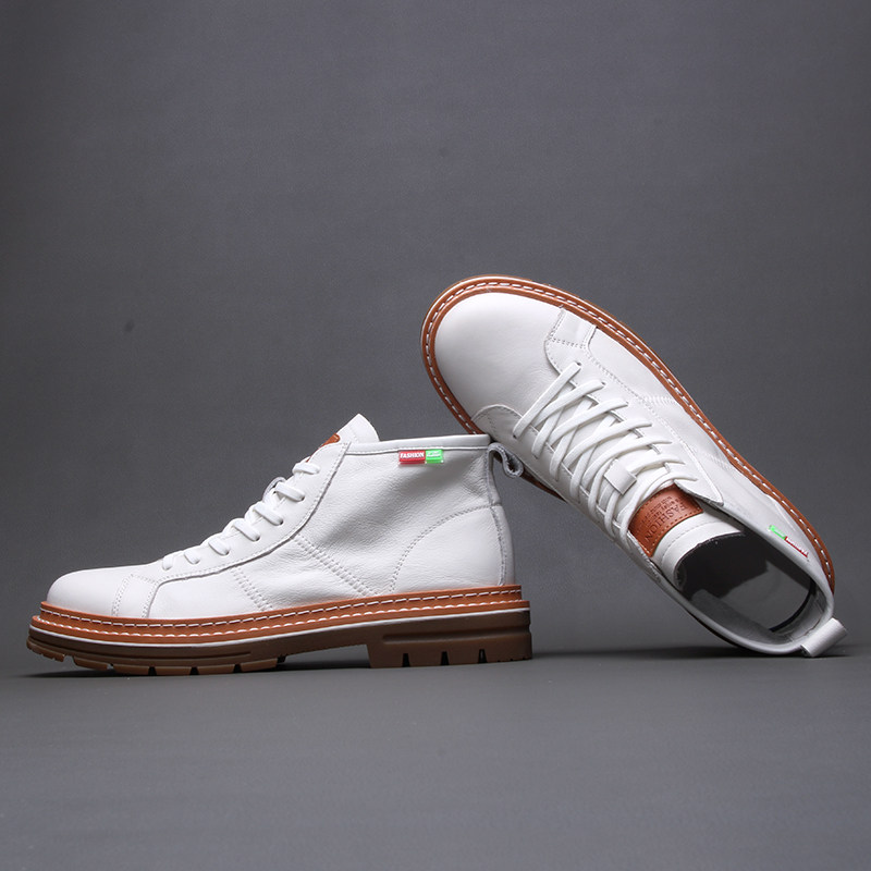 European station autumn 2022 new leather high - aid shoes trend and white short boots male anti - slip wear and breathable shoes