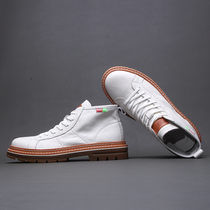 European station autumn 2022 new leather high-top shoes trendy all-match white short boots mens non-slip wear-resistant breathable shoes