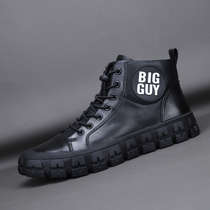 Winter plus velvet warm leather boots British motorcycle boots Korean style high-top leather shoes mens Martin boots trendy short boots