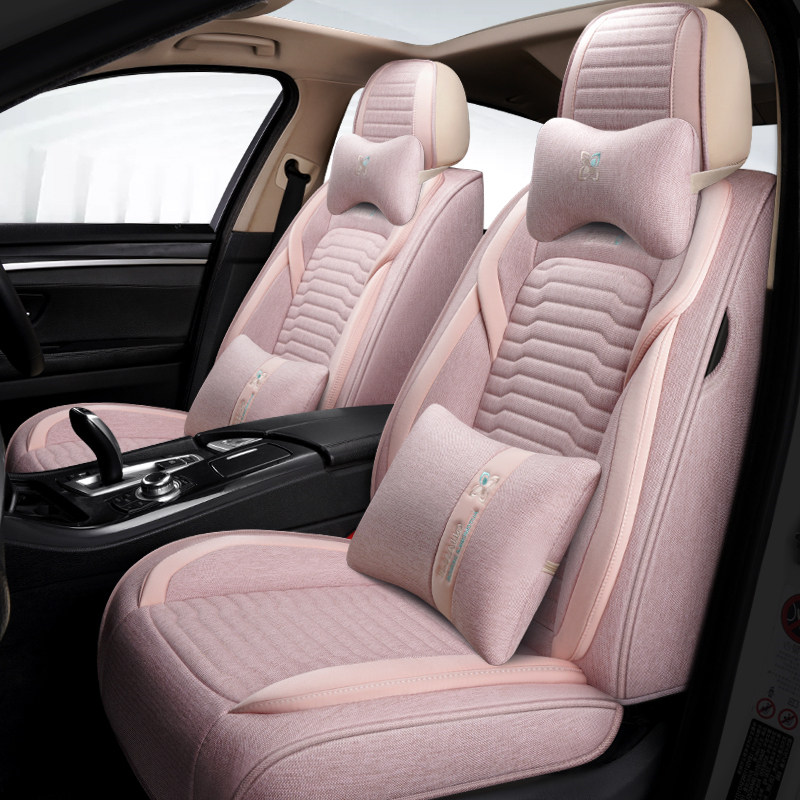 Car seat cushion linen goddess full surround seat cover autumn and winter new cotton and linen breathable four seasons universal cute seat cover