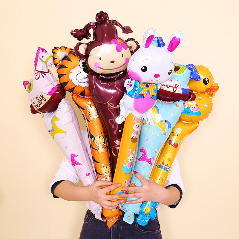 Three Mounted Birthday Balloon Refueling Sticks Toddler Toy Balloon Percussion Baton Cute Cartoon Birthday Party Holding Stick