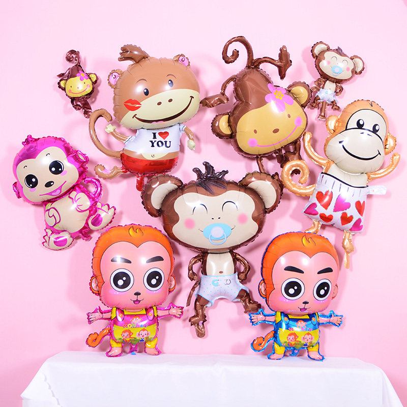 Children's monkey baby one-year-old hundred-day birthday party decoration supplies dress up balloon animal monkey aluminum film balloon