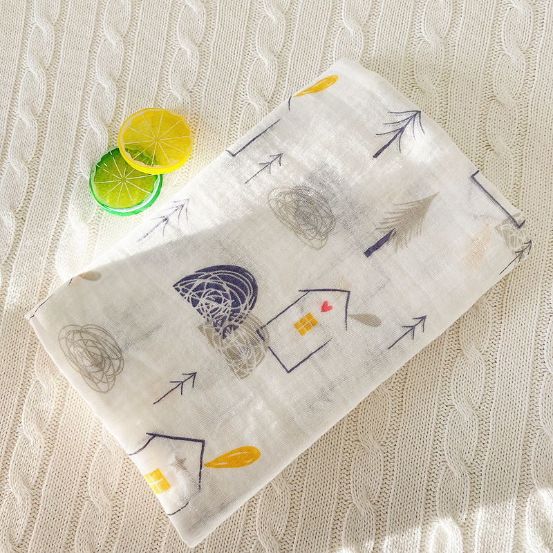 Thin Style / Love House / Double Layer Pure Cotton Cloth Towelmuslin baby Gauze Bandage summer Thin Cuddle quilt primary baby package Envelop summer Small quilt Blanket