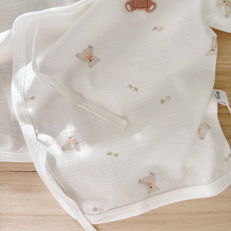 Детская одежда для дома 迪尼豆豆新生儿衣服夏季超软薄款纯棉无骨系带短袖和尚服婴儿上衣 Dini, Doug