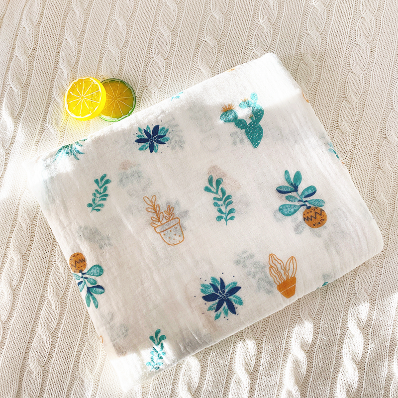 Light / Potted Green / Double Layer Pure Cotton Cloth Towelmuslin baby Gauze Bandage summer Thin Cuddle quilt primary baby package Envelop summer Small quilt Blanket