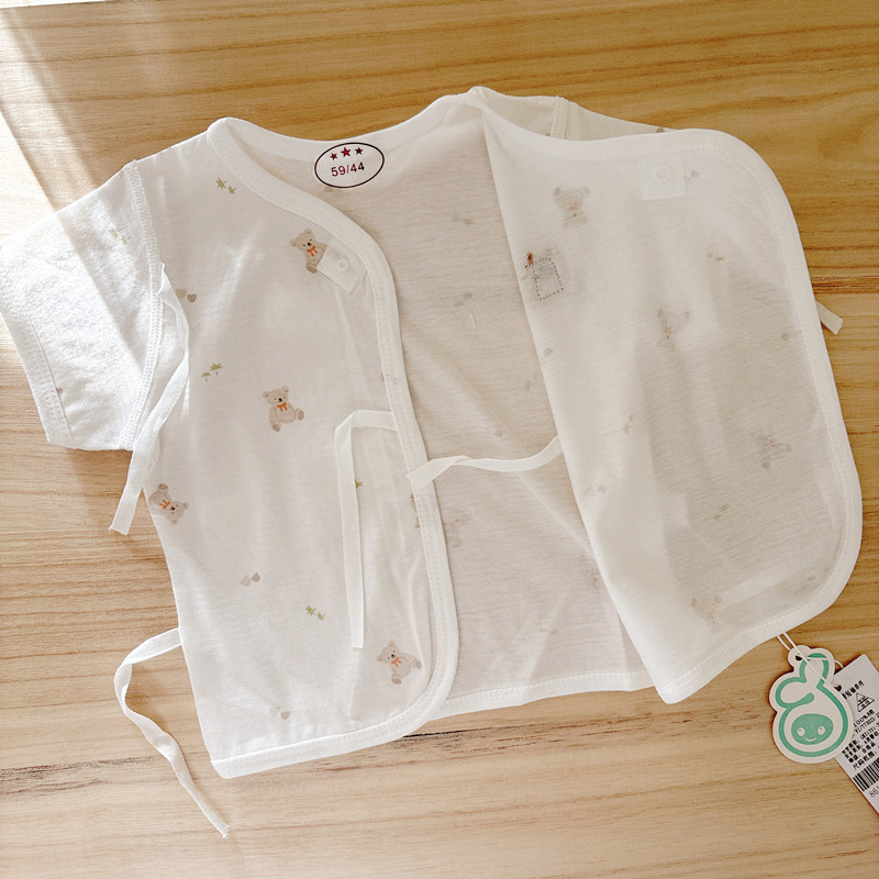 Детская одежда для дома 迪尼豆豆新生儿衣服夏季超软薄款纯棉无骨系带短袖和尚服婴儿上衣 Dini, Doug