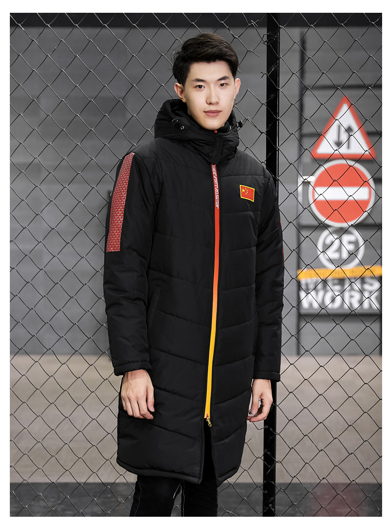 Cotton thể thao nam mùa đông dày đoạn dài trên đầu gối quần áo ấm phụ nữ áo khoác ngoài trời mùa đông thể thao quần áo cotton thương hiệu thủy triều - Quần áo độn bông thể thao áo khoác phao