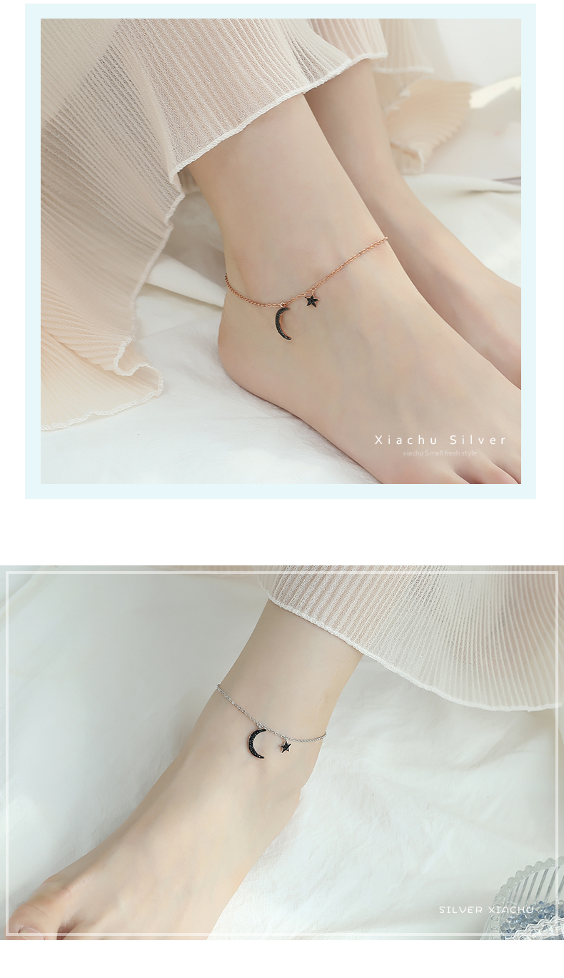 925 sterling bạc ngôi sao vòng chân nữ mặt trăng phiên bản Hàn Quốc đơn giản cá tính sinh viên Sen thời trang gợi cảm 2018 mới lắc chân thủ công