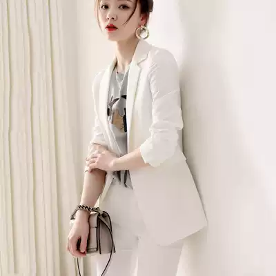 Japanese 2021 autumn new one button medium and long version temperament Joker suit jacket female slim white suit