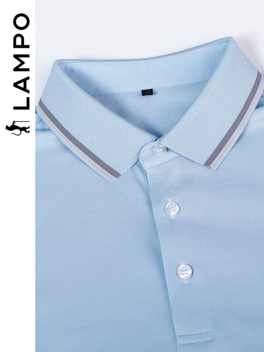 [Технология прохлада] Lampo/Blue Panther Short -sleeed T -Fork Male Long Velvet Cotton Coliding, дышащая светло -голубая универсальная рубашка Polo