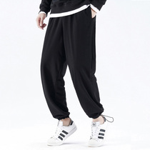 Gray sweatpants mens spring and autumn loose straight leg nine-point pants summer drawstring sweatpants trend casual pants