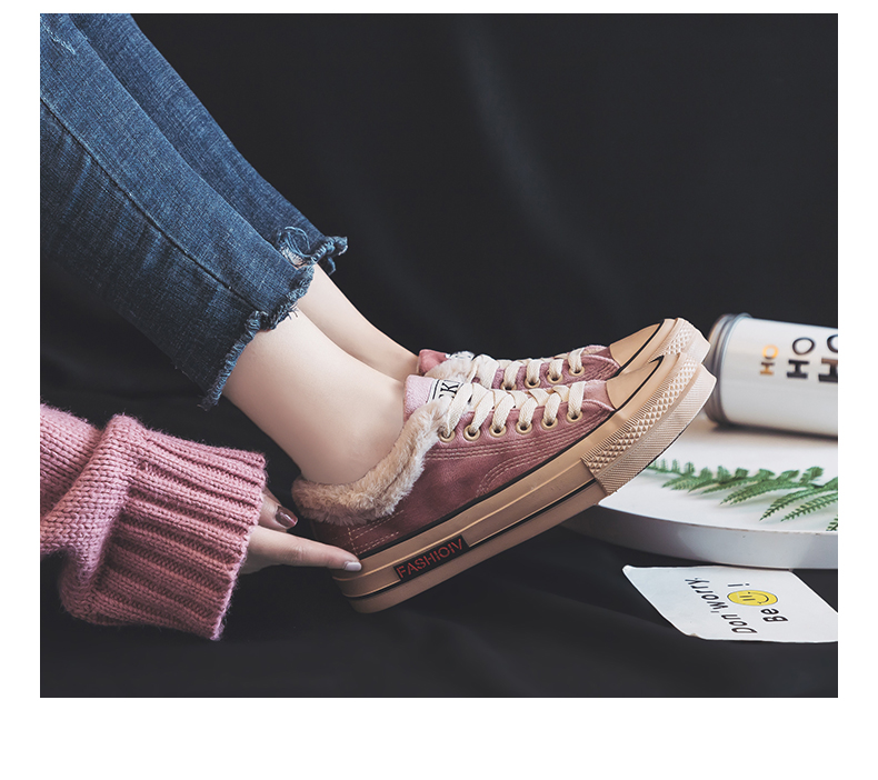 Hai đôi giày cotton 2018 mùa đông mới cộng với đôi giày vải nhung ấm áp Giày nữ sinh viên hoang dã Phiên bản hàn quốc gió núi thể thao giầy dép
