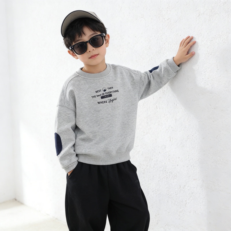 Children's Clothing Spring and Autumn New Round Neck Sweatshirt Boys' Long-Sleeve Drop-Shoulder Pullover Top Boys' Long-Sleeve Base Shirt