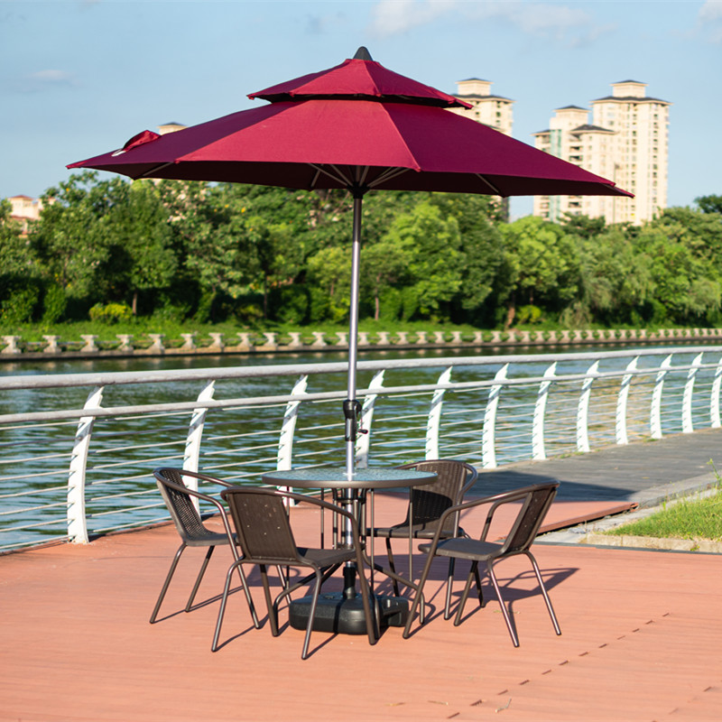 Garden table and chair waterproof outdoor open-air outdoor leisure rattan chair with umbrella three-piece combination small balcony tea table and chair