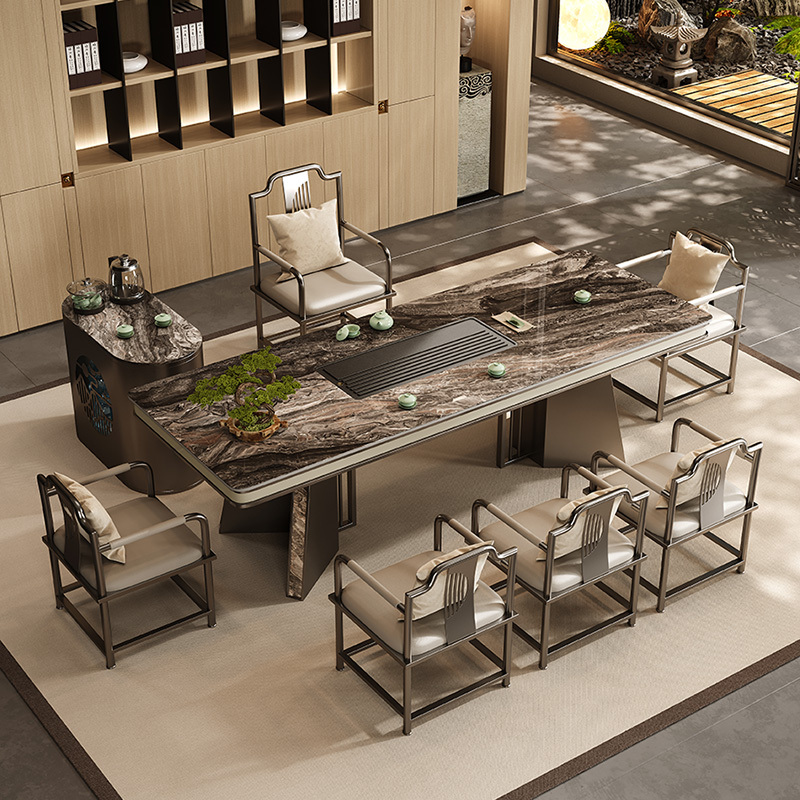 Light Luxury Slate Tea Table, Simple and Modern Office Tea Table, Integrated High-End Large Board Tea Table and Chair Set