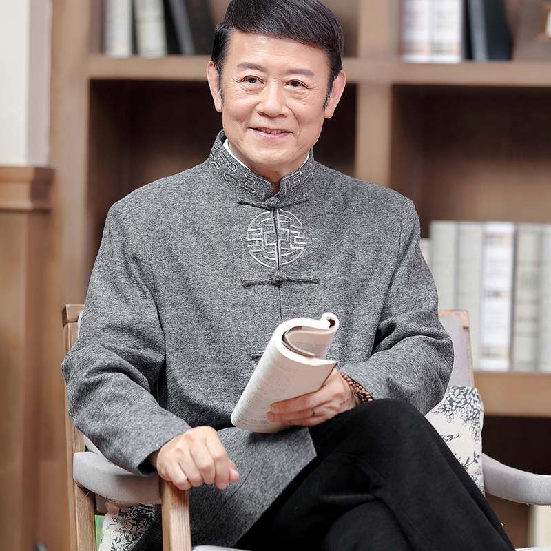 Spring and autumn season Tang costume men's long-sleeved blouses Chinese style disc buckle embroidery Han clothes middle-aged and elderly Mao, grandpa's grandpa jacket-Taobao
