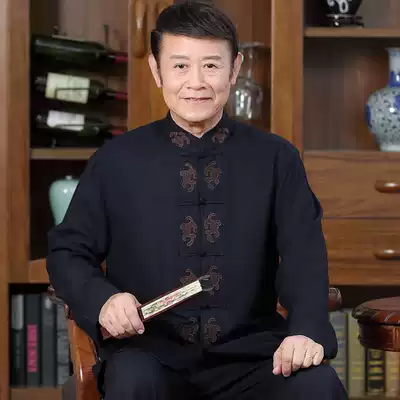 Middle-aged and elderly Tang suit men's long-sleeved linen suit Chinese style large size lay suit Chinese dad autumn suit stand-up collar Han suit