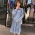 Maternity Spring 2020 Đầm bà bầu dài tay mới Đầm bà bầu hàn quốc Đầm bà bầu xếp ly thêu cao cấp - Áo thai sản