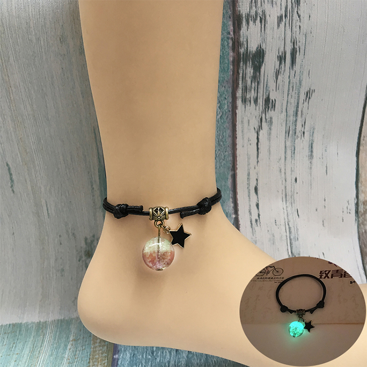 Đơn giản bầu trời đầy sao ánh sáng hạt thủy tinh vòng chân đỏ rực dây Sen nữ sinh viên cặp vợ chồng quà tặng phiên bản Hàn Quốc của thủy triều - Vòng chân lắc chân vàng