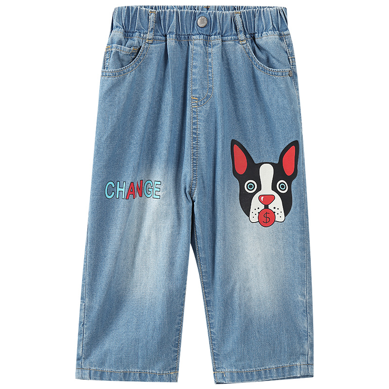 A21 trẻ em ăn mặc mùa hè nam 2020 mới Tide quần Loose Cartoon Thư Printhar Jeans.