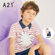 A21 trẻ em 2020 Summer Outfit New sọc hoan tre bông ngắn tay áo Quần soóc nam hai mảnh hè.
