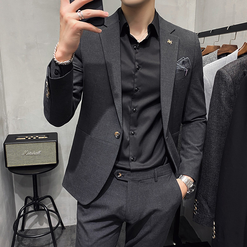 2026 Spring Handsome Men's Suit Set Trendy High-End Men's Casual Plus Size Small Suit Men's Slim Fit Jacket
