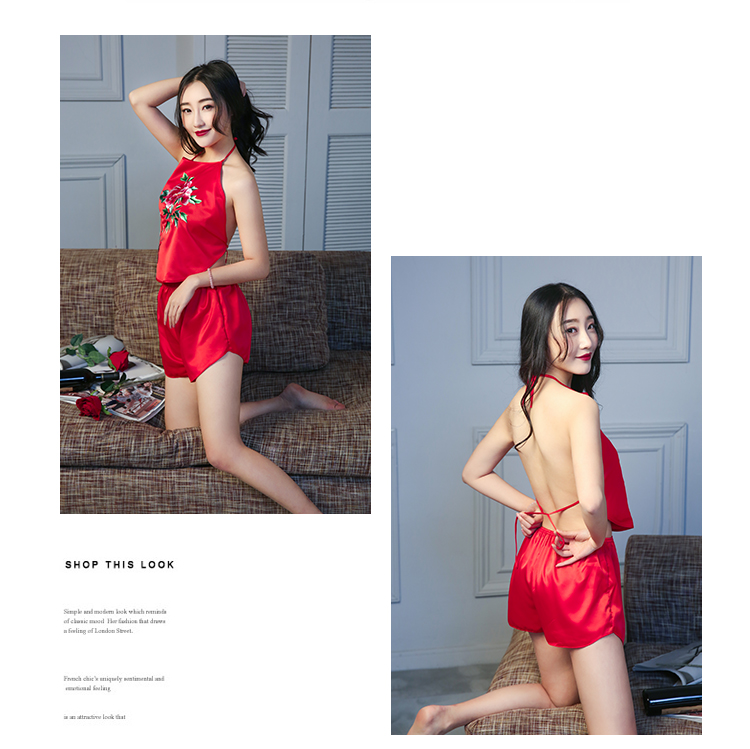 Lụa thêu người lớn nữ tạp dề cô dâu sexy sexy đồ ngủ năm nay đồ lót nổi tiếng phong cách dân gian cổ điển túi màu đỏ đồ pijama