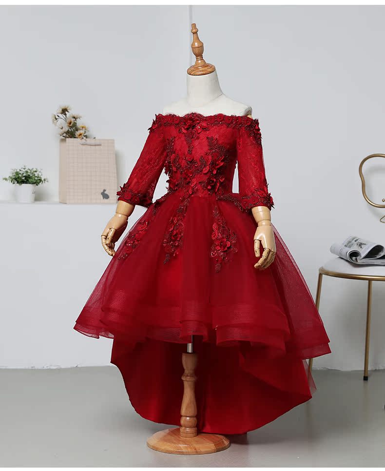 Trẻ em ăn mặc dài tay chủ nhà ngắn công chúa váy cô gái trang phục piano váy đầm trẻ em 13 tuổi