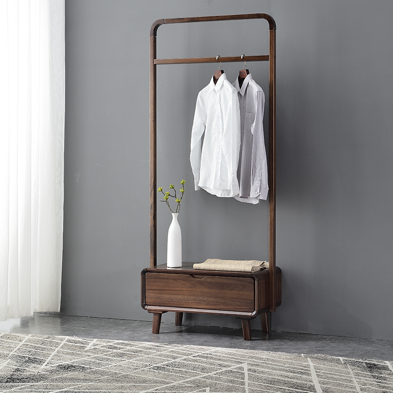 Minimalist Black Huaches wooden bedroom hanger Home Multi-functional set clothes hanging clothes All solid wood Clothes hat rack floor wood