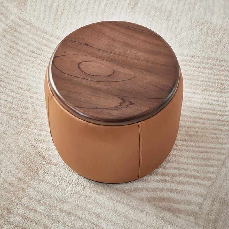 Nordic black walnut light luxury makeup chair small apartment bedroom round makeup stool sofa table shoes solid wood stool
