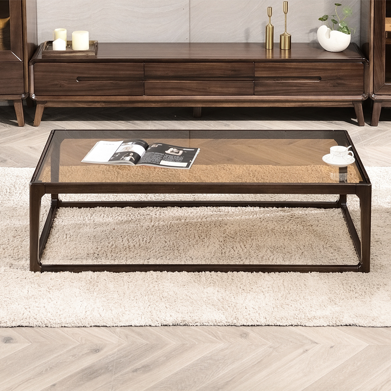 Nordic Simple Solid Wood Tea Tempered Tempered Tempered Temperature Table Small Household Black Walnut Tea Table