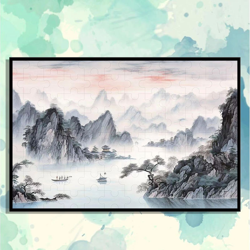 Chinese-Style Landscape Scenery High-Quality Puzzle 1000 Pieces with Frame Gift for Friends Handmade Decorative Painting Gift Toy