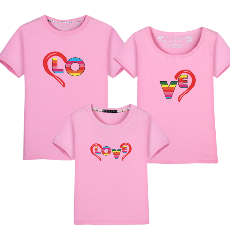Quần áo bố mẹ cho bé hè 2018 mới cỡ lớn nửa tay áo thun cotton in hình gia đình ba tay ngắn đi biển áo thun gia đình