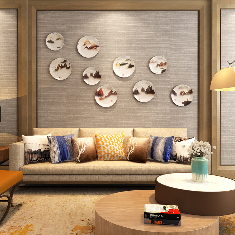 New Chinese Landscape Decoration Painting Dishes Hanging Wall Decorations Living-room Wall Hangings Hotel Creative Wall-mounted Pendulum