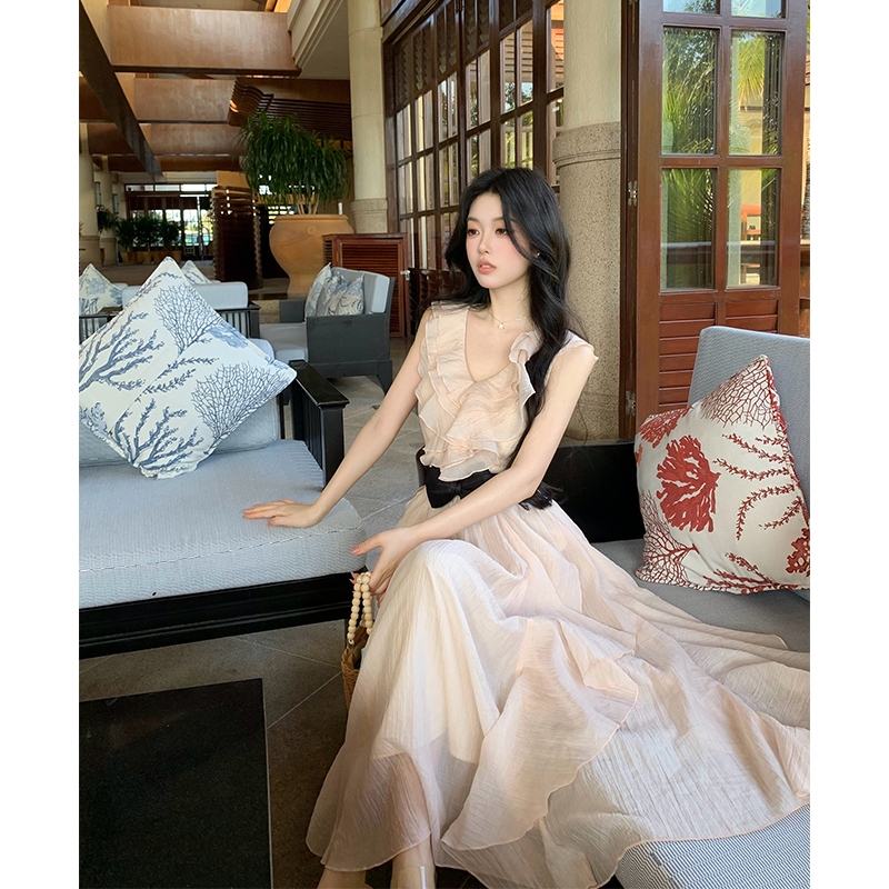 French-Style Gentle Sleeveless Ruffle Dress, Summer Niche Design, Fairy-Like Temperament, Holiday-Style Long Dress French-Style Gentle Sleeveless Ruffle Dress, Summer Niche Design, Fairy-Like Temperament, Holiday-Style Long Dress