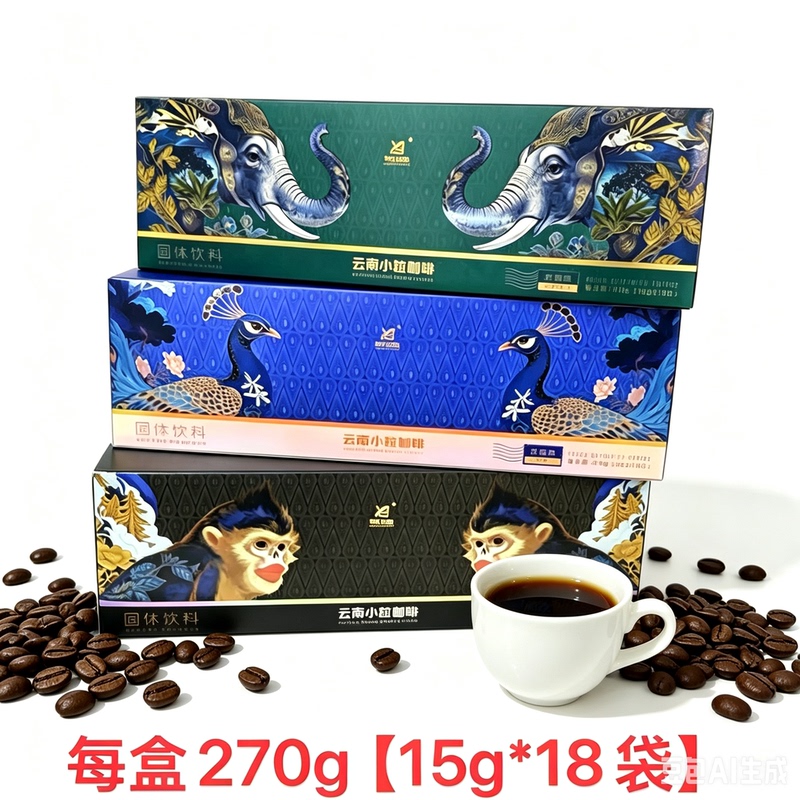 Yunnan Small Grain Coffee Gift Box Instant Three-In-One Iced Coffee Gift Specialty Elephant Peacock Monkey Gift Box 270g Yunnan Small Grain Coffee Gift Box Instant Three-In-One Iced Coffee Gift Specialty Elephant Peacock Monkey Gift Box 270g