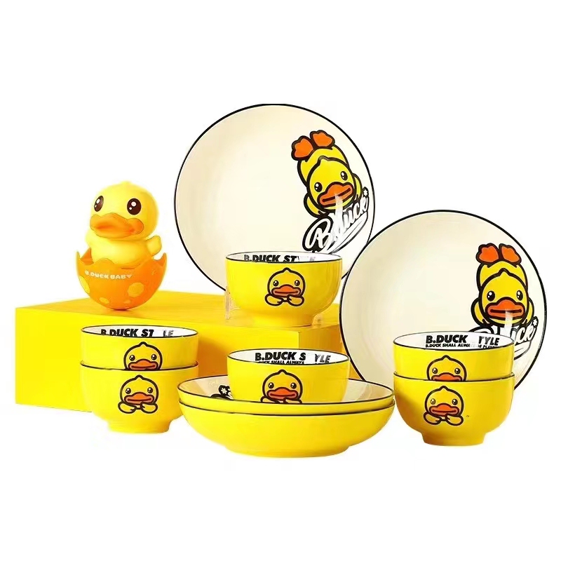 Little Yellow Duck Tableware, Rice Bowl, Dinner Plate, Dish, Cartoon Cute Bowl and Plate, Microwave and Dishwasher Safe, Creative