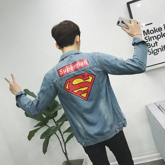Áo khoác nam mùa thu đông dày phiên bản Hàn Quốc của xu hướng áo khoác học sinh đẹp trai lửng lỗ bf áo sơ mi denim thanh niên áo khoác nam cao cấp nhập khẩu