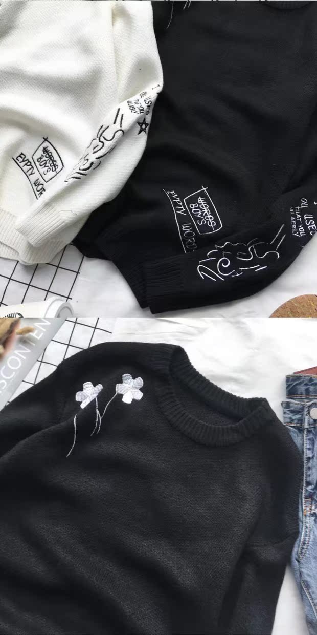 Mùa thu đông phiên bản áo len nam cổ tròn áo len chui đầu Nhật Bản phiên bản Hàn Quốc của xu hướng những người yêu thích áo khoác nhỏ tươi áo da nam