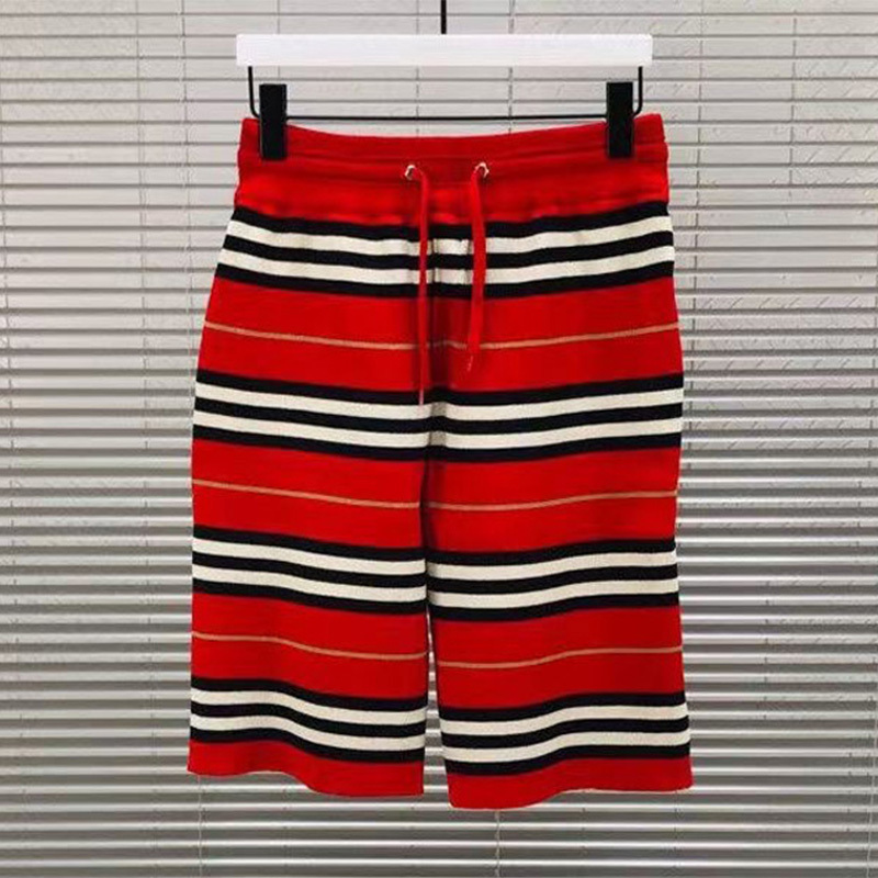 European Summer Trendy Brand Bt Striped Plaid Wool Knit Shorts, Loose Fit, Unisex, Internet Celebrity Style, Five-Point Mid-Length Shorts