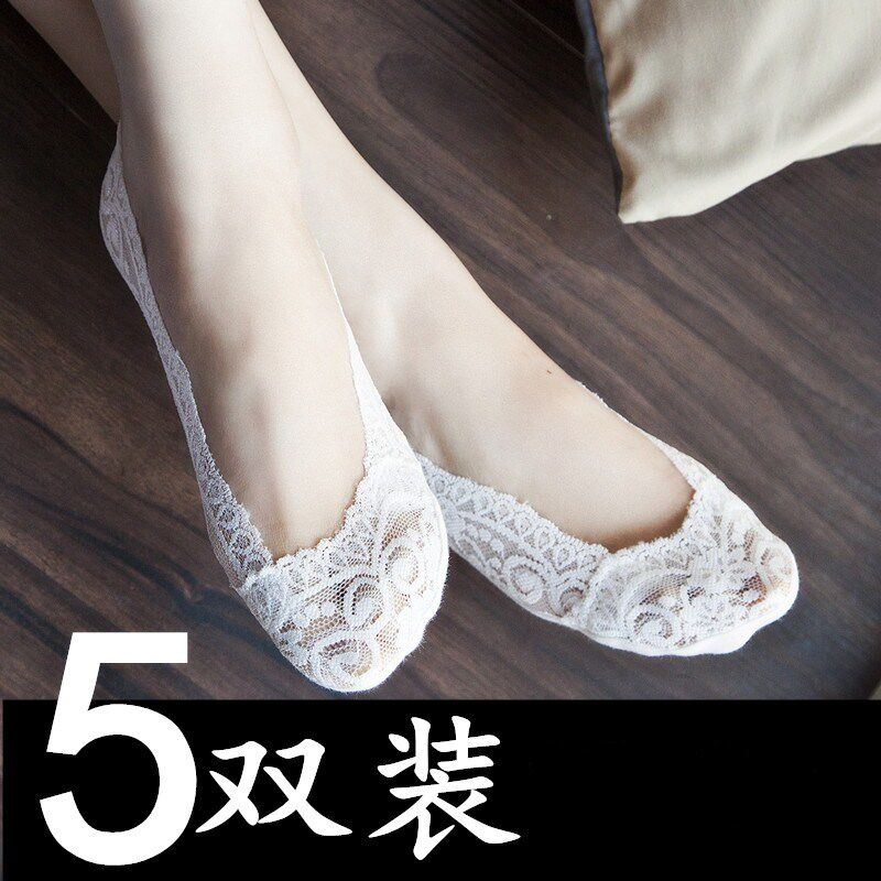 Invisible socks anti-slip silicone anti-exfoliating light-mouth lace boat with thin summer bottom female lace invisible socks
