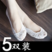 Invisible socks anti-slip silicone anti-exfoliating light-mouth lace boat with thin summer bottom female lace boat socks