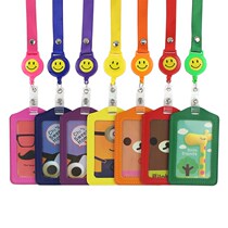 Leather card set listed student meal card bus access control IC card work permit badge badge with retractable easy pull buckle lanyard